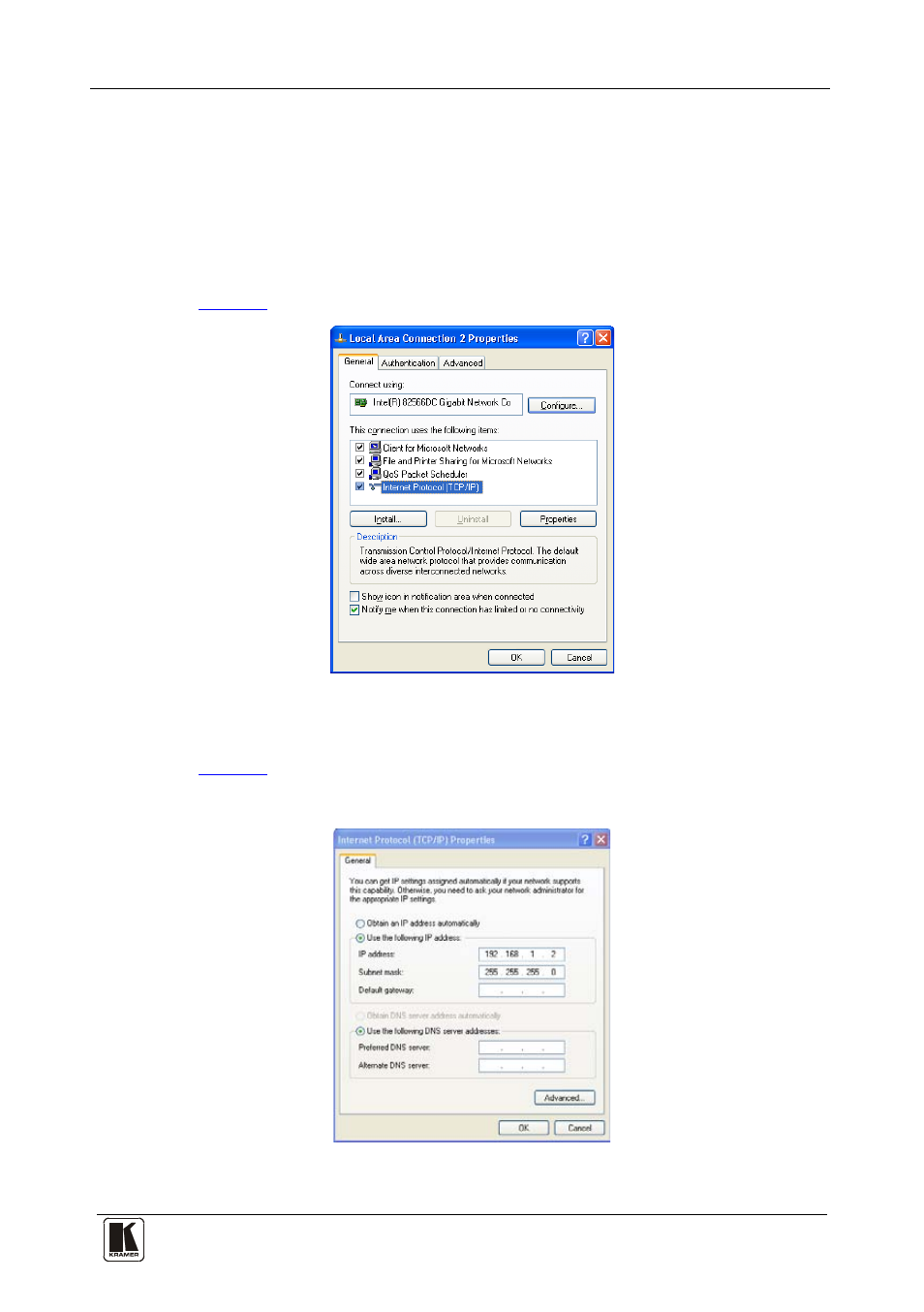 Figure 6: local area connection properties window | Kramer Electronics VS-88HDxl User Manual | Page 21 / 43