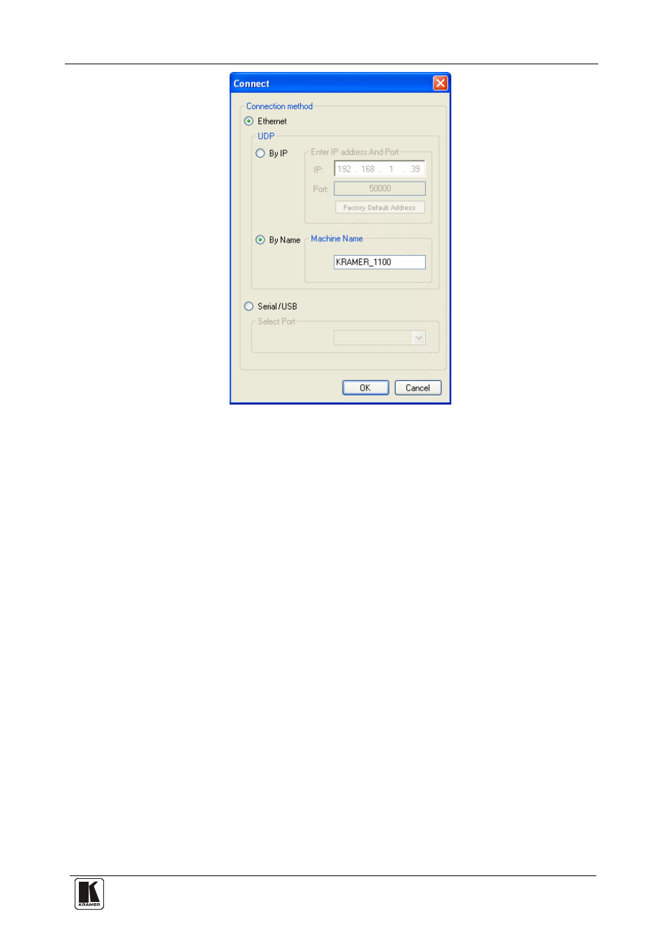 Figure 11: connect window | Kramer Electronics VS-88HDxl User Manual | Page 29 / 43
