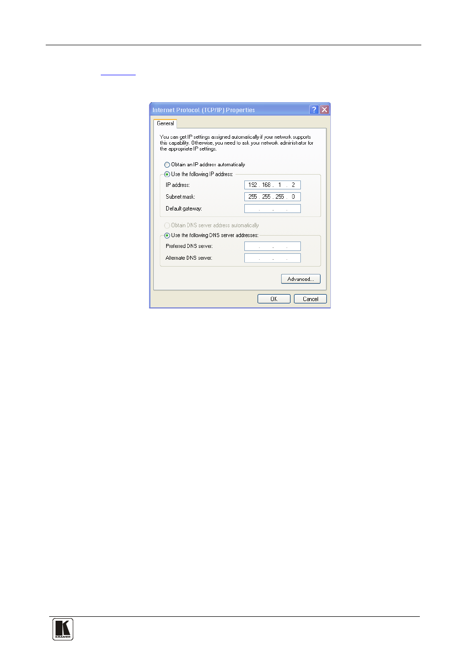 6 configuring the ethernet port, Configuring the ethernet port | Kramer Electronics VS-88SDI User Manual | Page 19 / 42