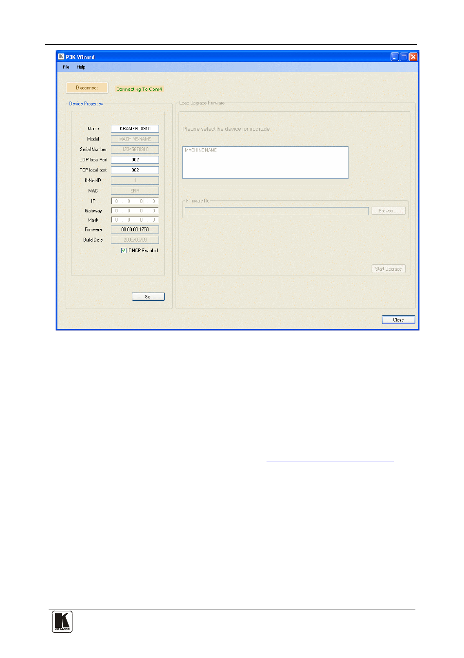 2 updating the vs-88sdi firmware, Updating the vs-88sdi firmware, Figure 10: device properties window | Kramer Electronics VS-88SDI User Manual | Page 29 / 42