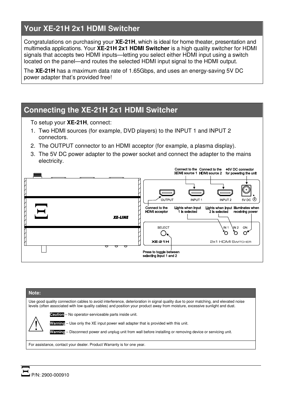 Kramer Electronics XE-21H User Manual | 1 page