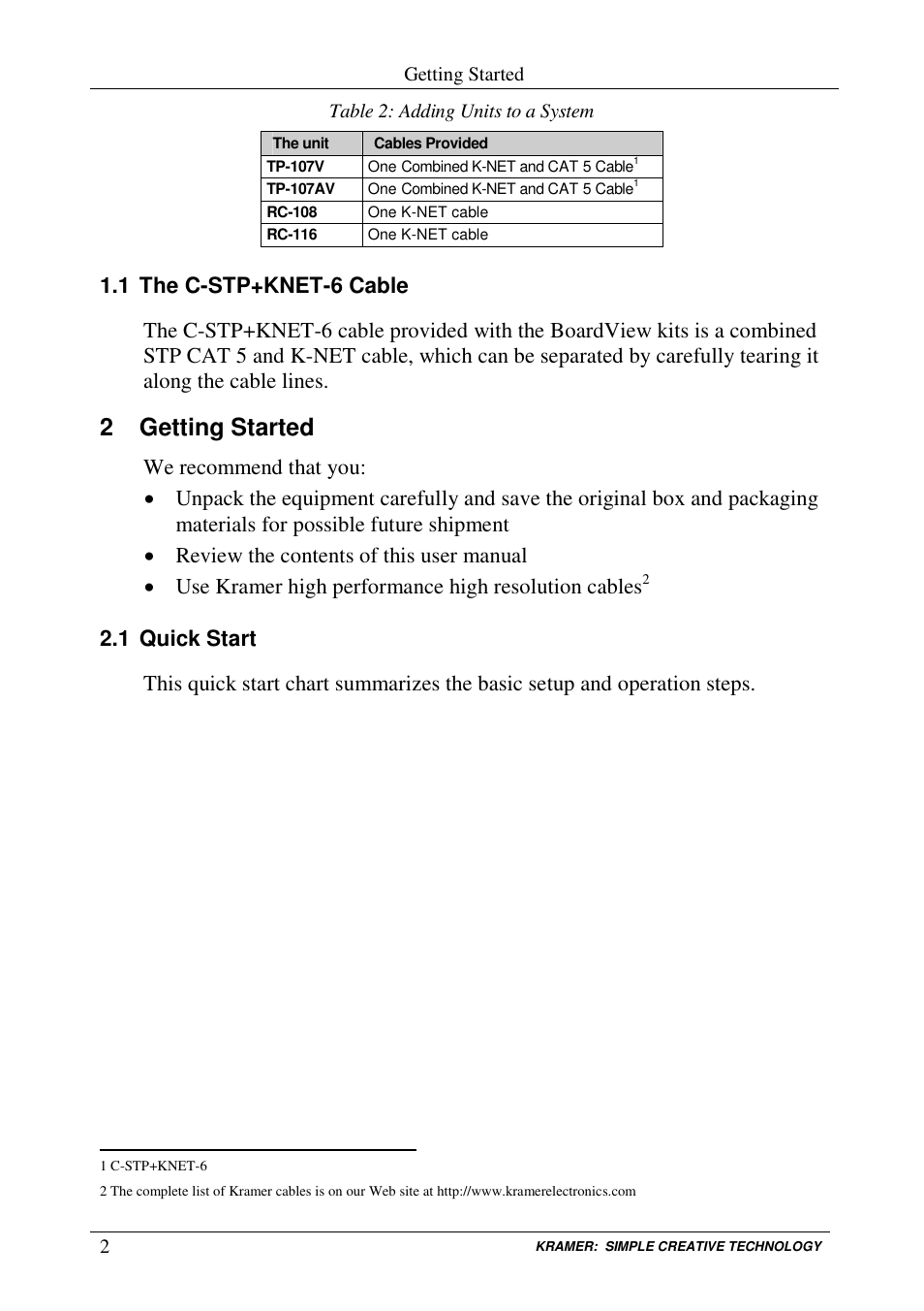 2 getting started | Kramer Electronics TP-107AV User Manual | Page 5 / 32