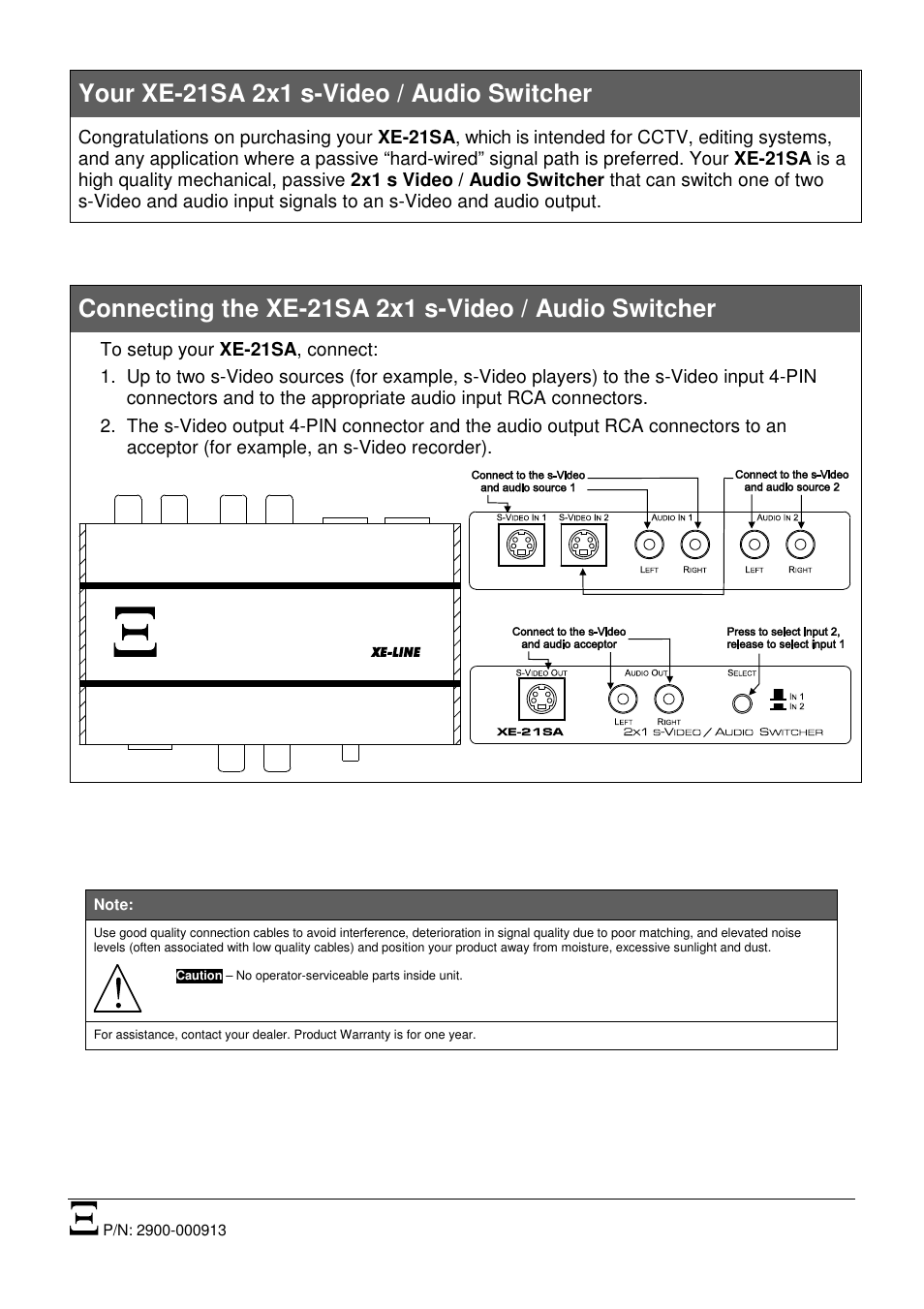 Kramer Electronics XE-21SA User Manual | 1 page