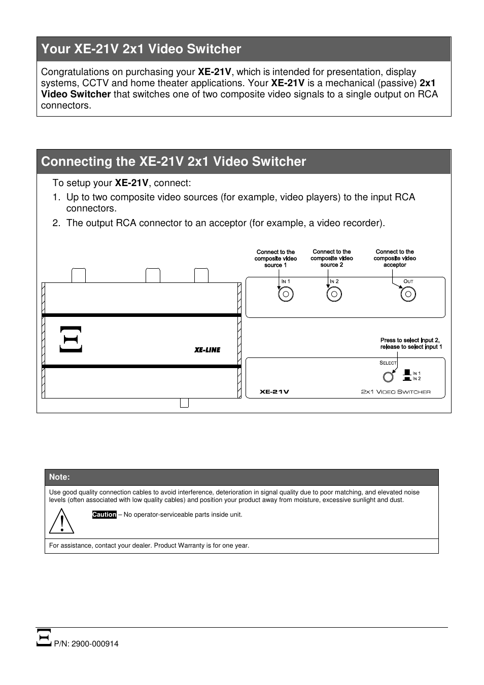 Kramer Electronics XE-21V User Manual | 1 page