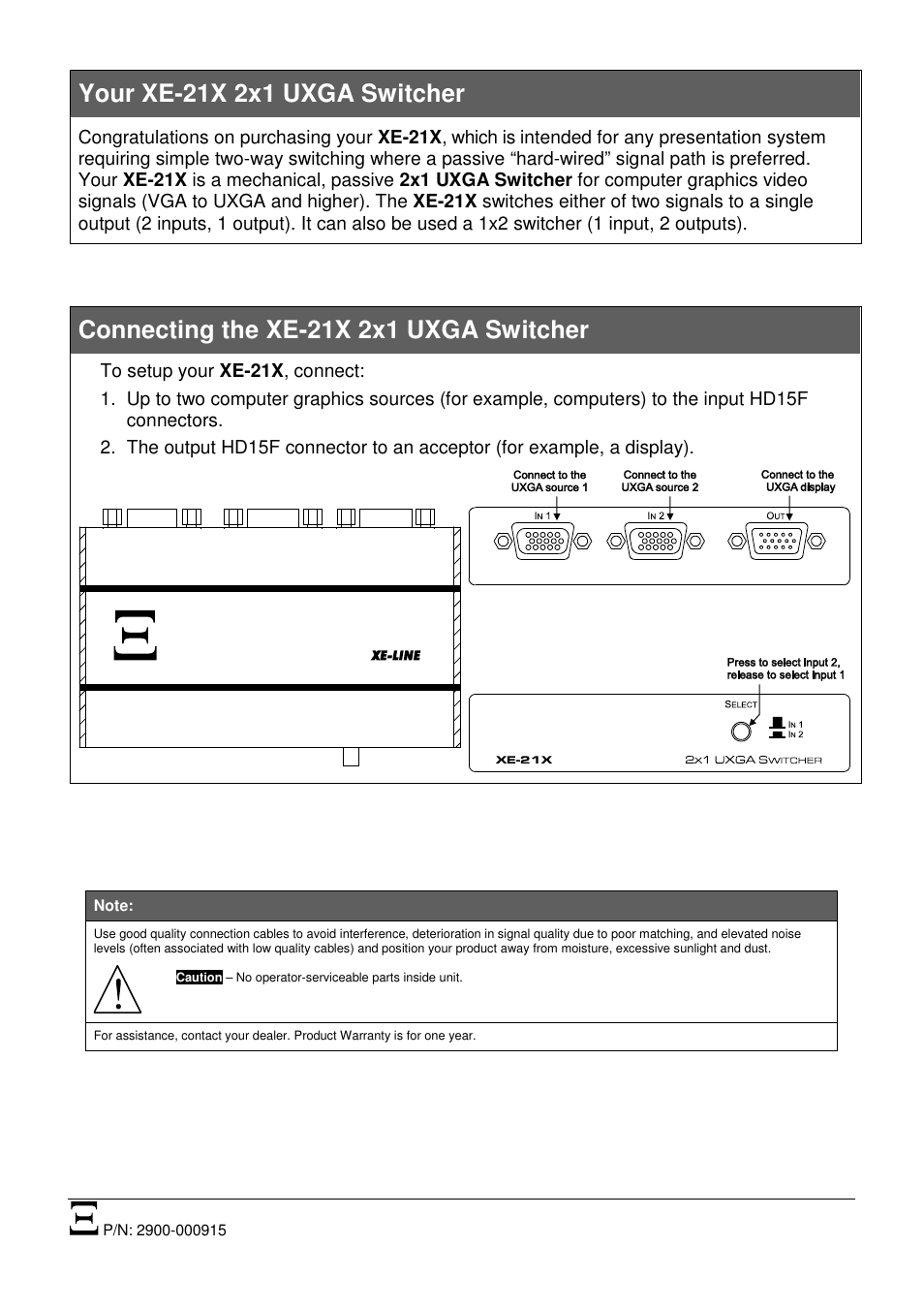 Kramer Electronics XE-21X User Manual | 1 page