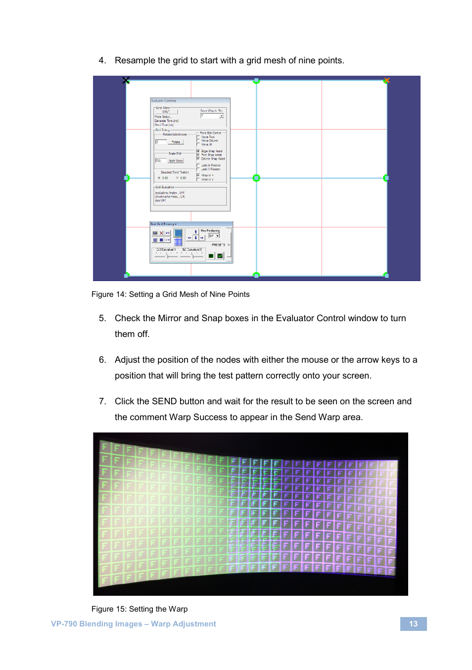 Figure 14: setting a grid mesh of nine points, Figure 15: setting the warp | Kramer Electronics VP-790 User Manual | Page 15 / 17