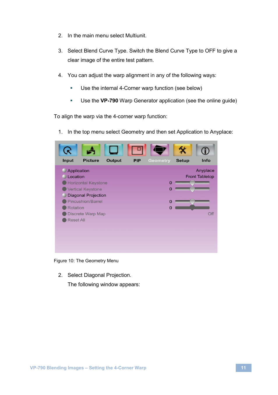 Figure 10: the geometry menu | Kramer Electronics VP-790 User Manual | Page 13 / 18