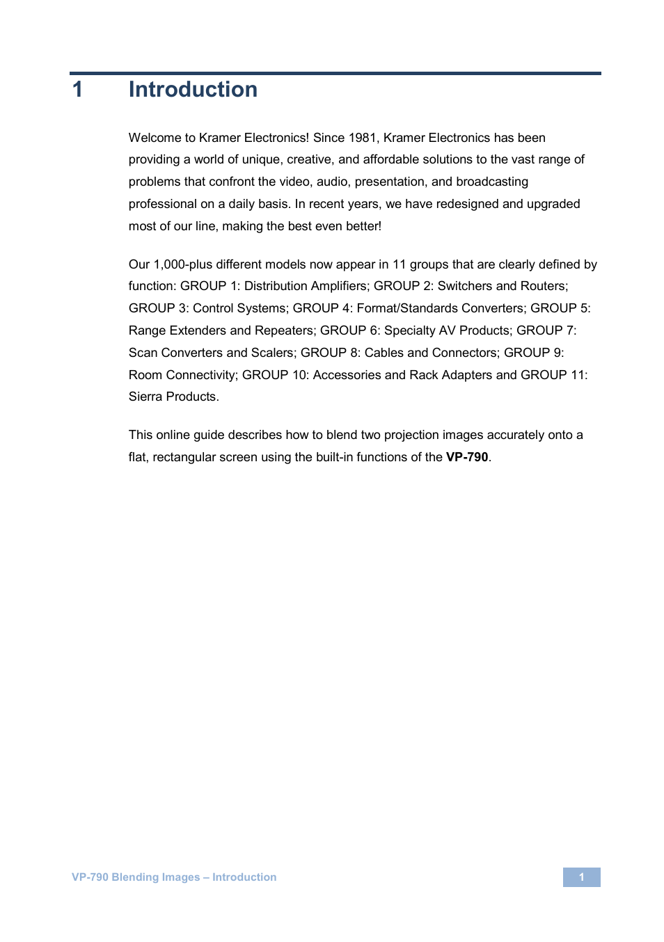 1 introduction, Introduction, 1introduction | Kramer Electronics VP-790 User Manual | Page 3 / 18