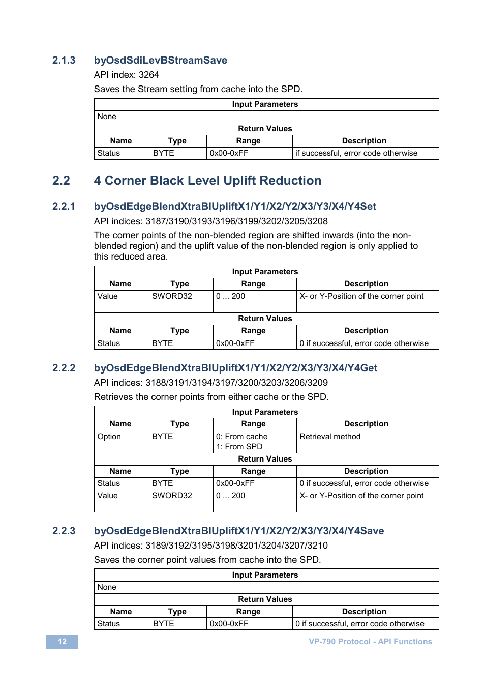 3 byosdsdilevbstreamsave, 2 4 corner black level uplift reduction, 4 corner black level uplift reduction | Kramer Electronics VP-790 User Manual | Page 16 / 126