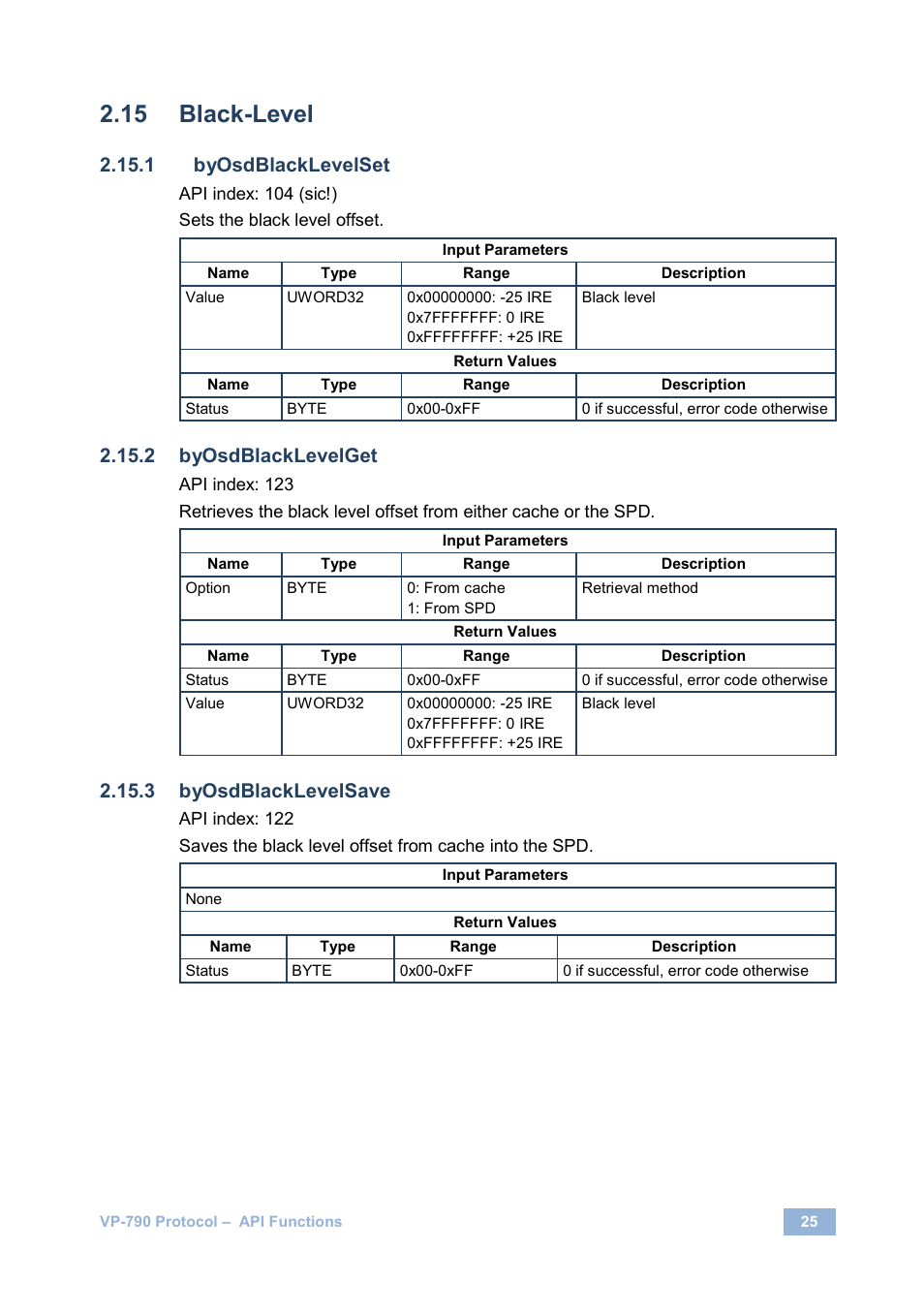 Black-level, Byosdblacklevelset, Byosdblacklevelget | Byosdblacklevelsave | Kramer Electronics VP-790 User Manual | Page 29 / 126