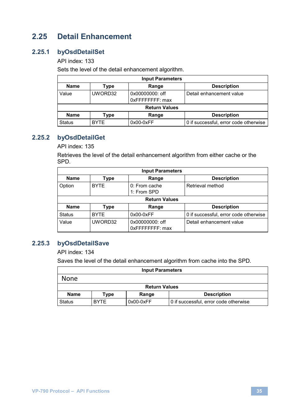 Detail enhancement, None, Byosddetailset | Byosddetailget, Byosddetailsave | Kramer Electronics VP-790 User Manual | Page 39 / 126