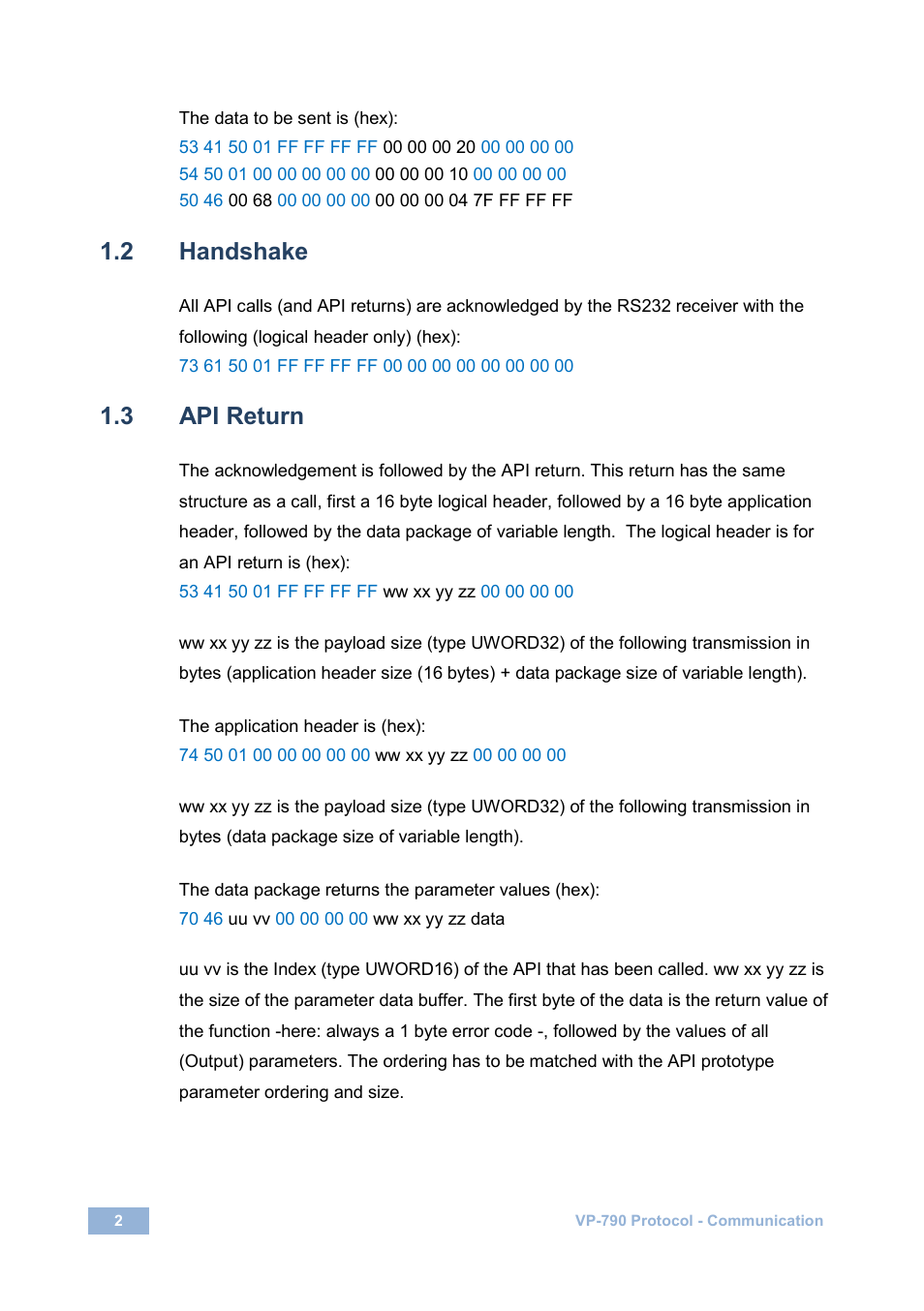 2 handshake, 3 api return, Handshake | Api return | Kramer Electronics VP-790 User Manual | Page 6 / 126