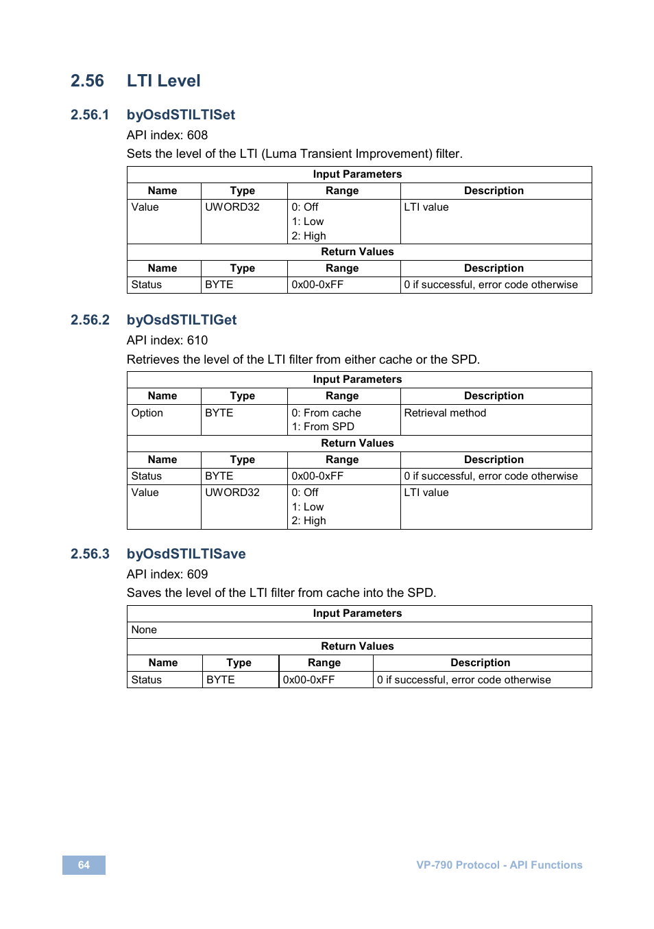 56 lti level, 1 byosdstiltiset, 2 byosdstiltiget | 3 byosdstiltisave, Lti level | Kramer Electronics VP-790 User Manual | Page 68 / 126