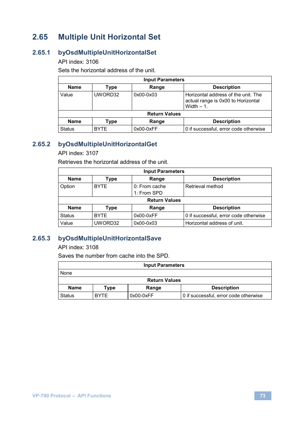 Multiple unit horizontal set, Byosdmultipleunithorizontalset, Byosdmultipleunithorizontalget | Byosdmultipleunithorizontalsave | Kramer Electronics VP-790 User Manual | Page 77 / 126