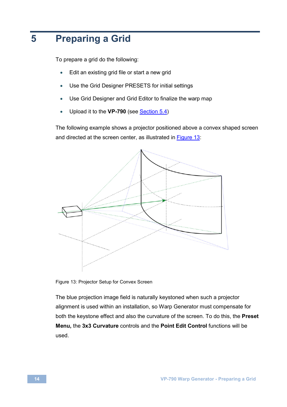 5 preparing a grid, Preparing a grid, Figure 13: projector setup for convex screen | On 5, 5preparing a grid | Kramer Electronics VP-790 User Manual | Page 16 / 27