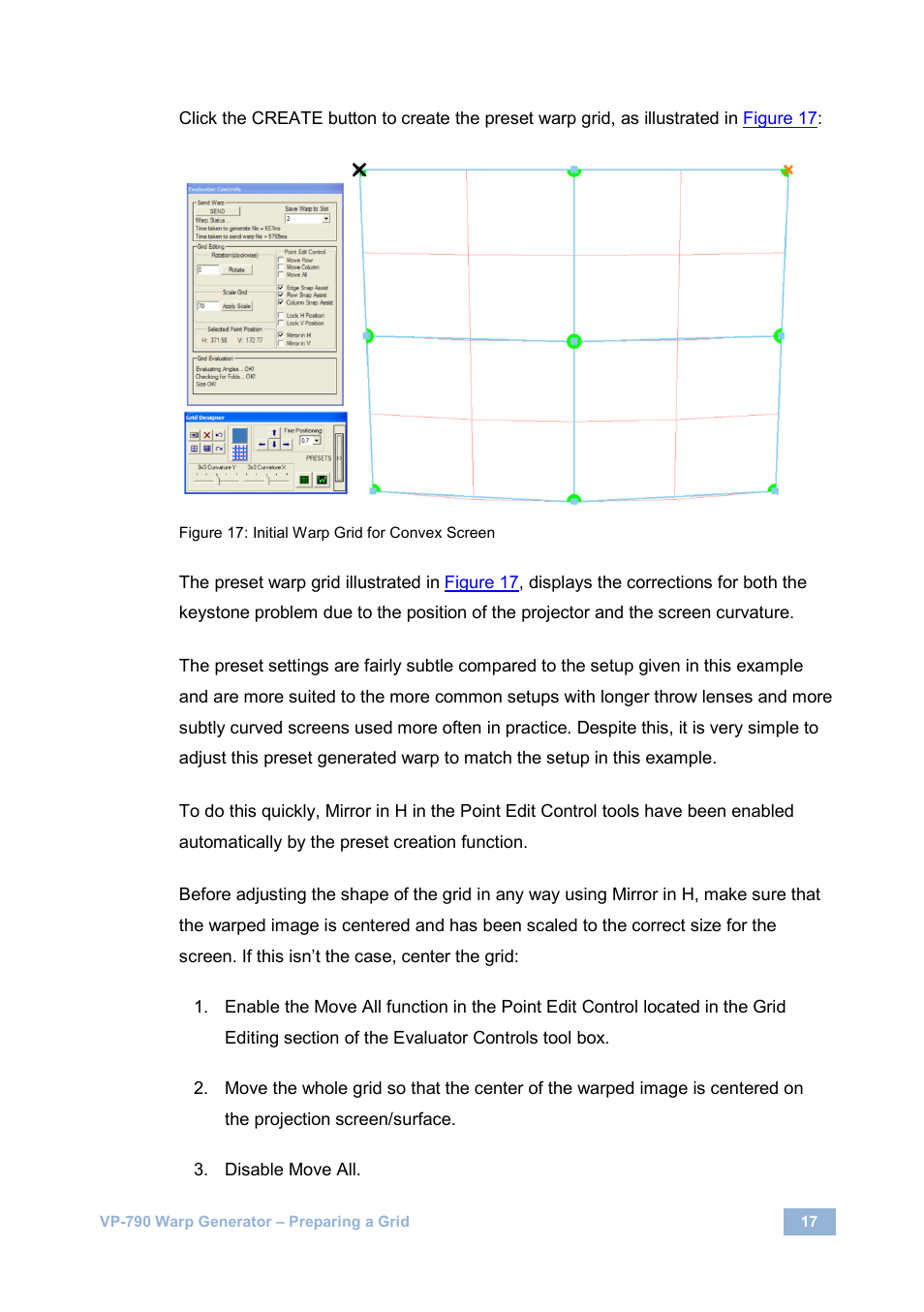 Figure 17: initial warp grid for convex screen | Kramer Electronics VP-790 User Manual | Page 19 / 27