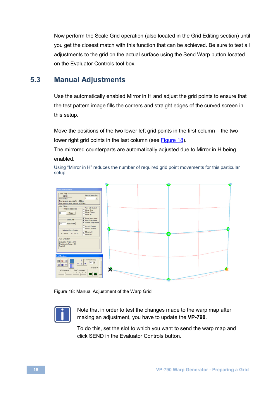 3 manual adjustments, Manual adjustments, Figure 18: manual adjustment of the warp grid | Kramer Electronics VP-790 User Manual | Page 20 / 27