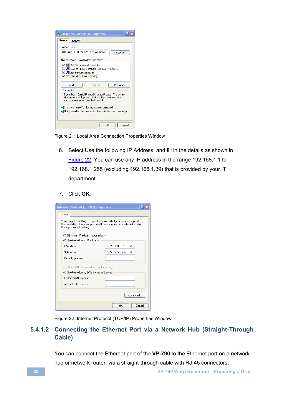 Figure 21: local area connection properties window, On 5.4.1.2, Figure 21 | Kramer Electronics VP-790 User Manual | Page 24 / 27