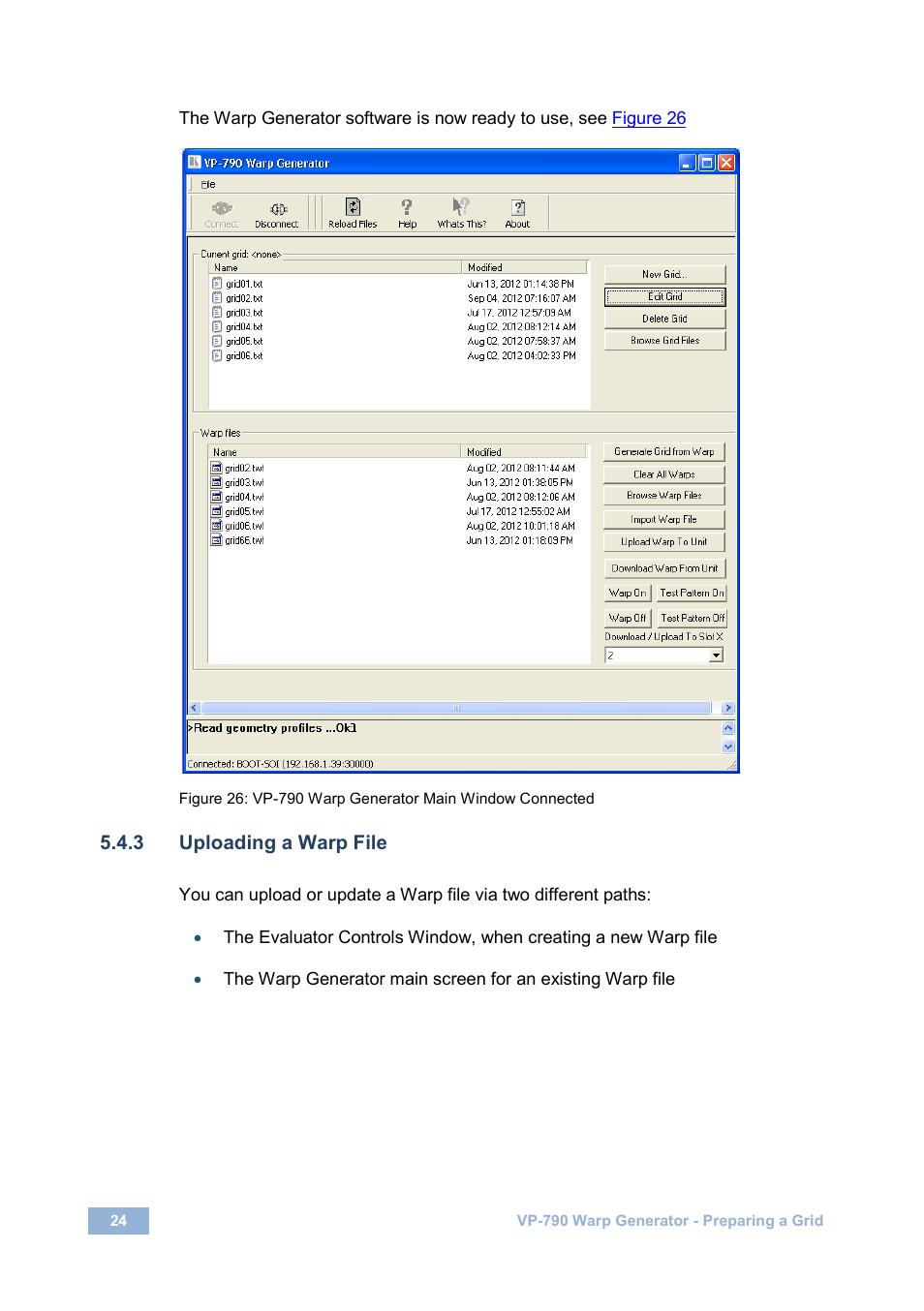 3 uploading a warp file, On 5.4.3 | Kramer Electronics VP-790 User Manual | Page 26 / 27