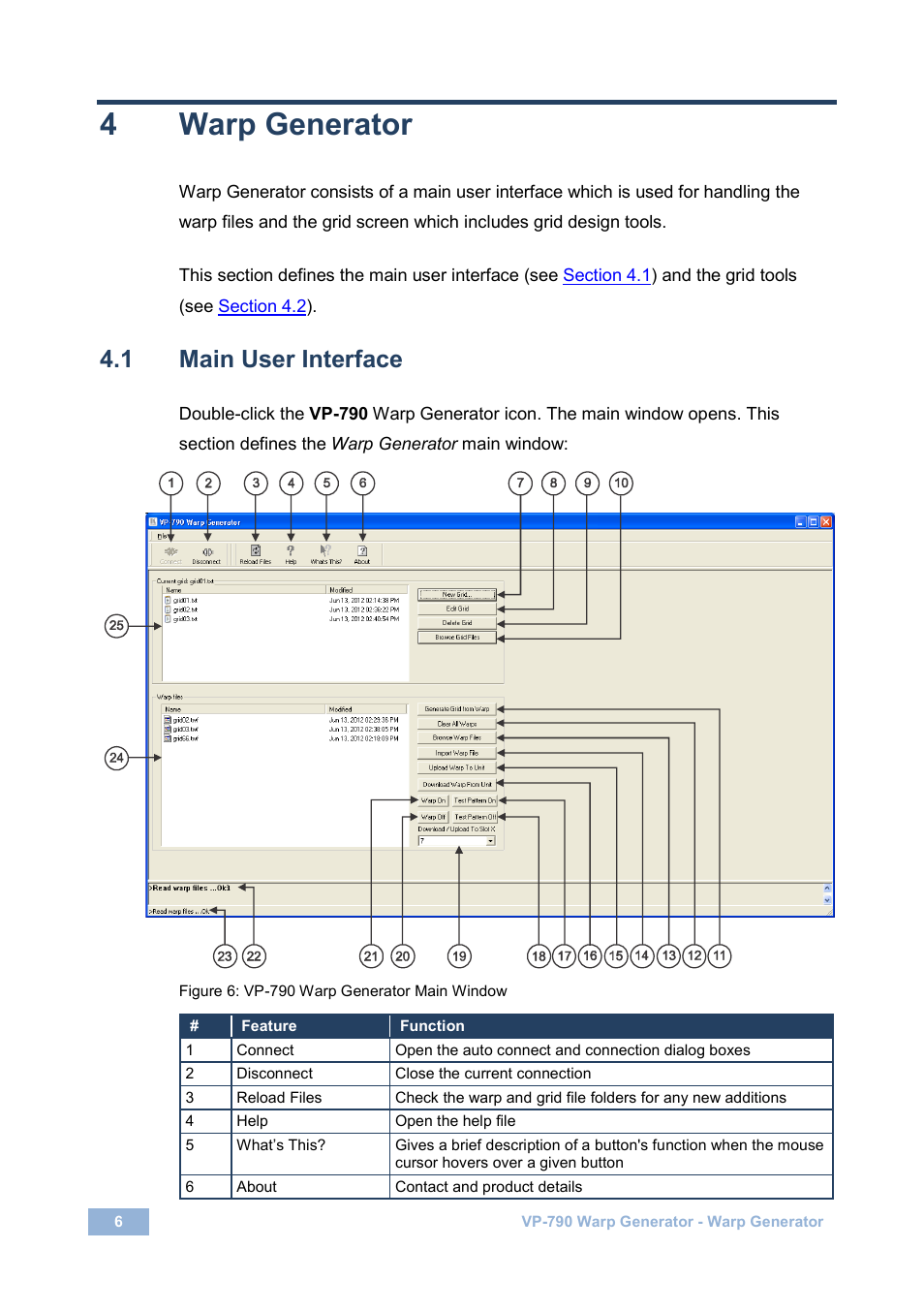 4 warp generator, 1 main user interface, Warp generator | Main user interface, Figure 6: vp-790 warp generator main window, On 4, 4warp generator | Kramer Electronics VP-790 User Manual | Page 8 / 27