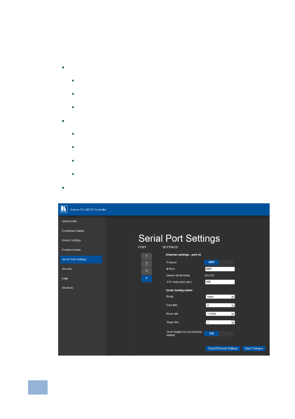 Figure 18, 5 serial port settings page | Kramer Electronics FC-24ETH User Manual | Page 32 / 47