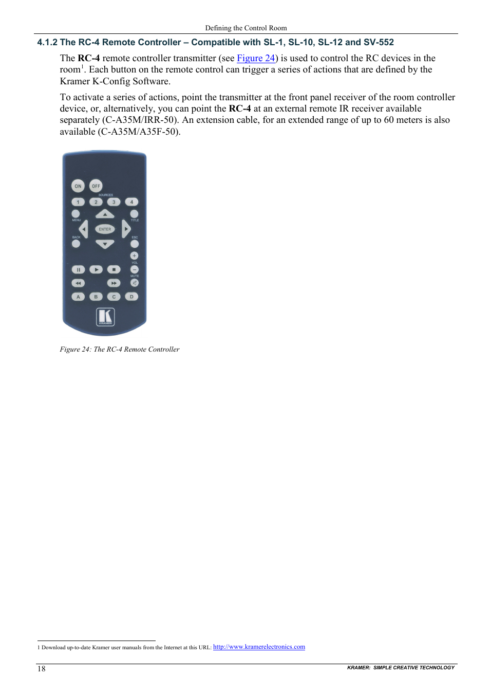 Figure 24: the rc-4 remote controller | Kramer Electronics WP-501 User Manual | Page 25 / 94