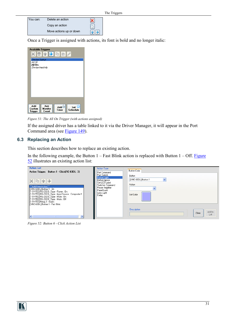 3 replacing an action, Replacing an action, Figure 52: button 6 - click action list | N 6.3 | Kramer Electronics WP-501 User Manual | Page 38 / 94