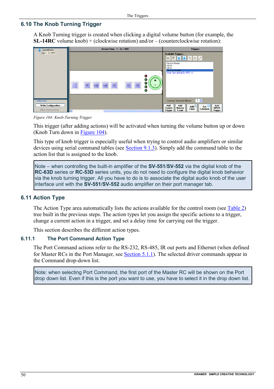 10 the knob turning trigger, 11 action type, 1 the port command action type | The knob turning trigger, Action type, Figure 104: knob-turning trigger | Kramer Electronics WP-501 User Manual | Page 57 / 94