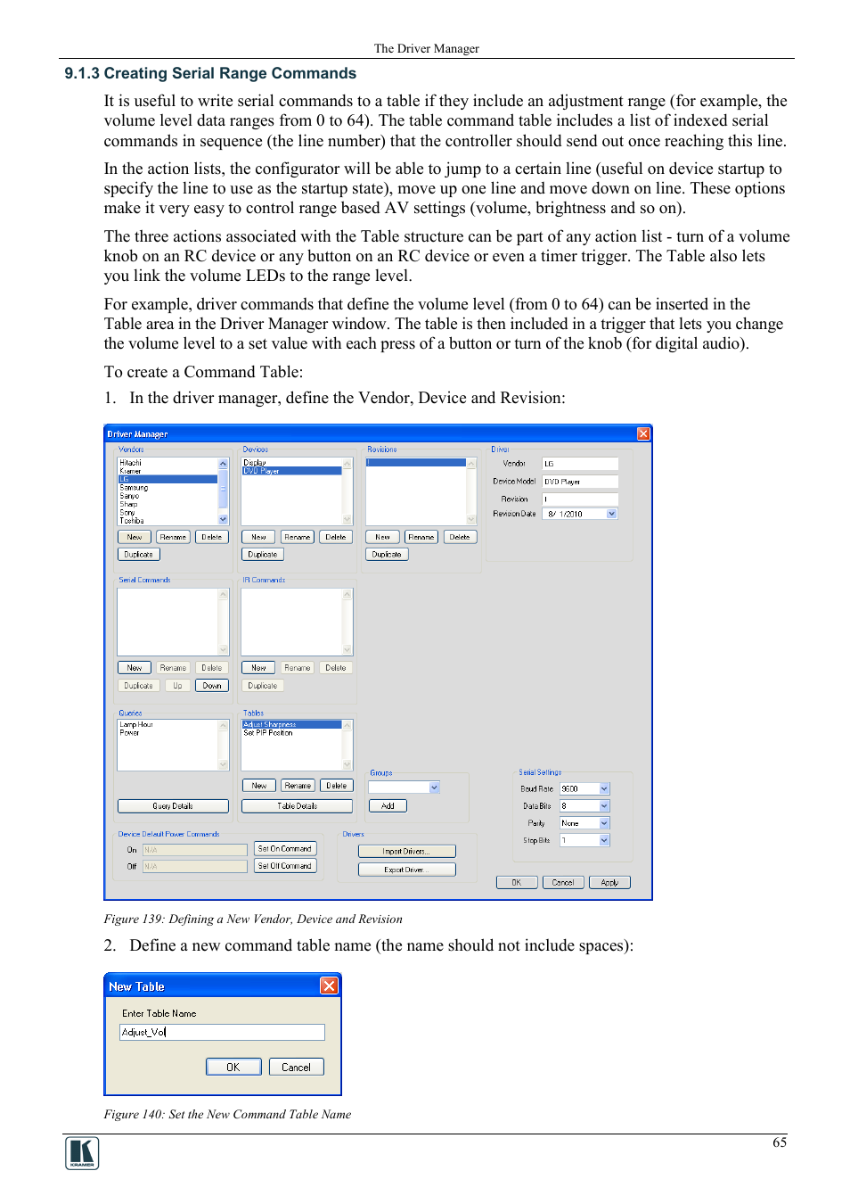 3 creating serial range commands, Creating serial range commands, Figure 140: set the new command table name | On 9.1.3 | Kramer Electronics WP-501 User Manual | Page 72 / 94