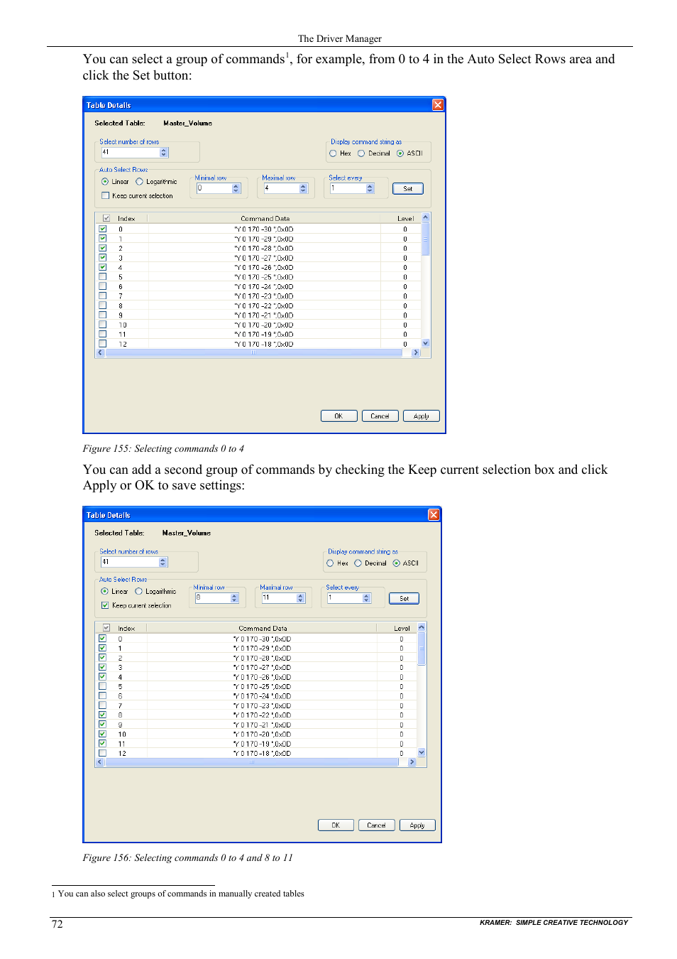 Figure 155: selecting commands 0 to 4, Figure 156: selecting commands 0 to 4 and 8 to 11, You can select a group of commands | Kramer Electronics WP-501 User Manual | Page 79 / 94