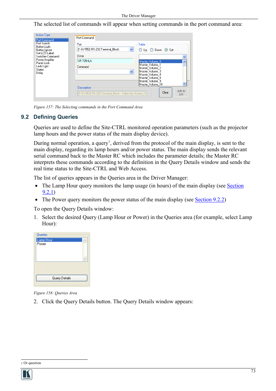 2 defining queries, Defining queries, Figure 158: queries area | Queries / display status | Kramer Electronics WP-501 User Manual | Page 80 / 94