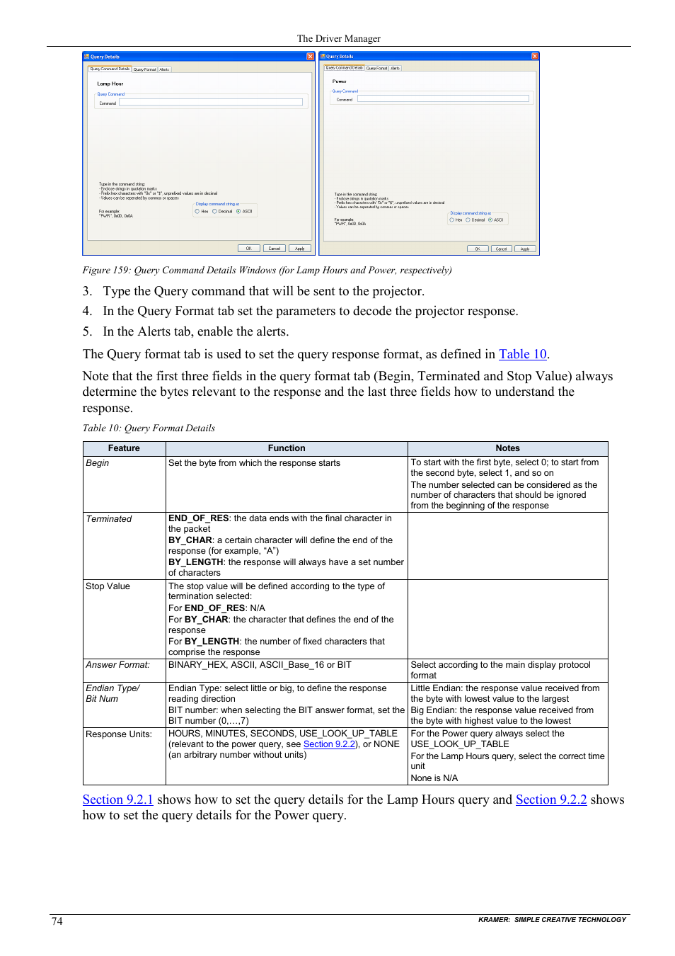 Table 10: query format details | Kramer Electronics WP-501 User Manual | Page 81 / 94