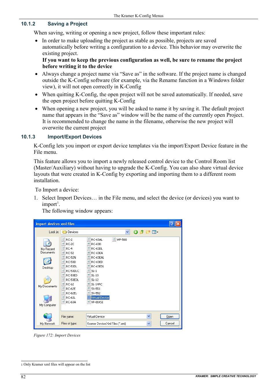 2 saving a project, 3 import/export devices, Figure 172: import devices | Kramer Electronics WP-501 User Manual | Page 89 / 94