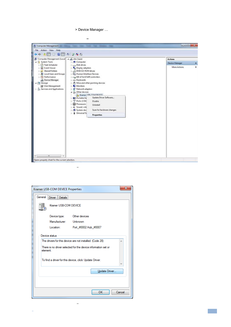 Figure 3: usb driver installation, Select usb driver properties, Figure 4: usb driver installation | Usb driver properties window | Kramer Electronics WP-501 User Manual | Page 10 / 137