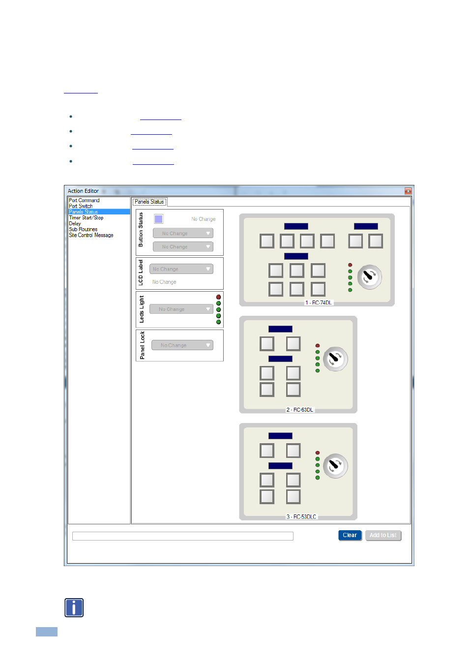 4 adding a panels status action, Adding a panels status action, Figure 188: panels status action editor | Kramer Electronics WP-501 User Manual | Page 109 / 137