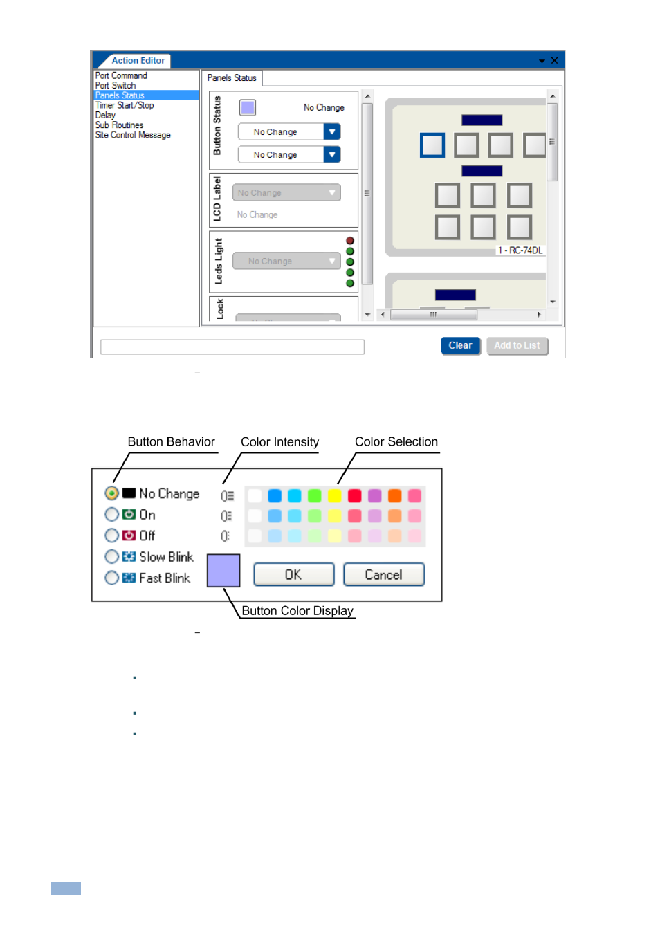 Figure 191: panels status, Selecting a button, Figure 192: panels status | Kramer Electronics WP-501 User Manual | Page 111 / 137
