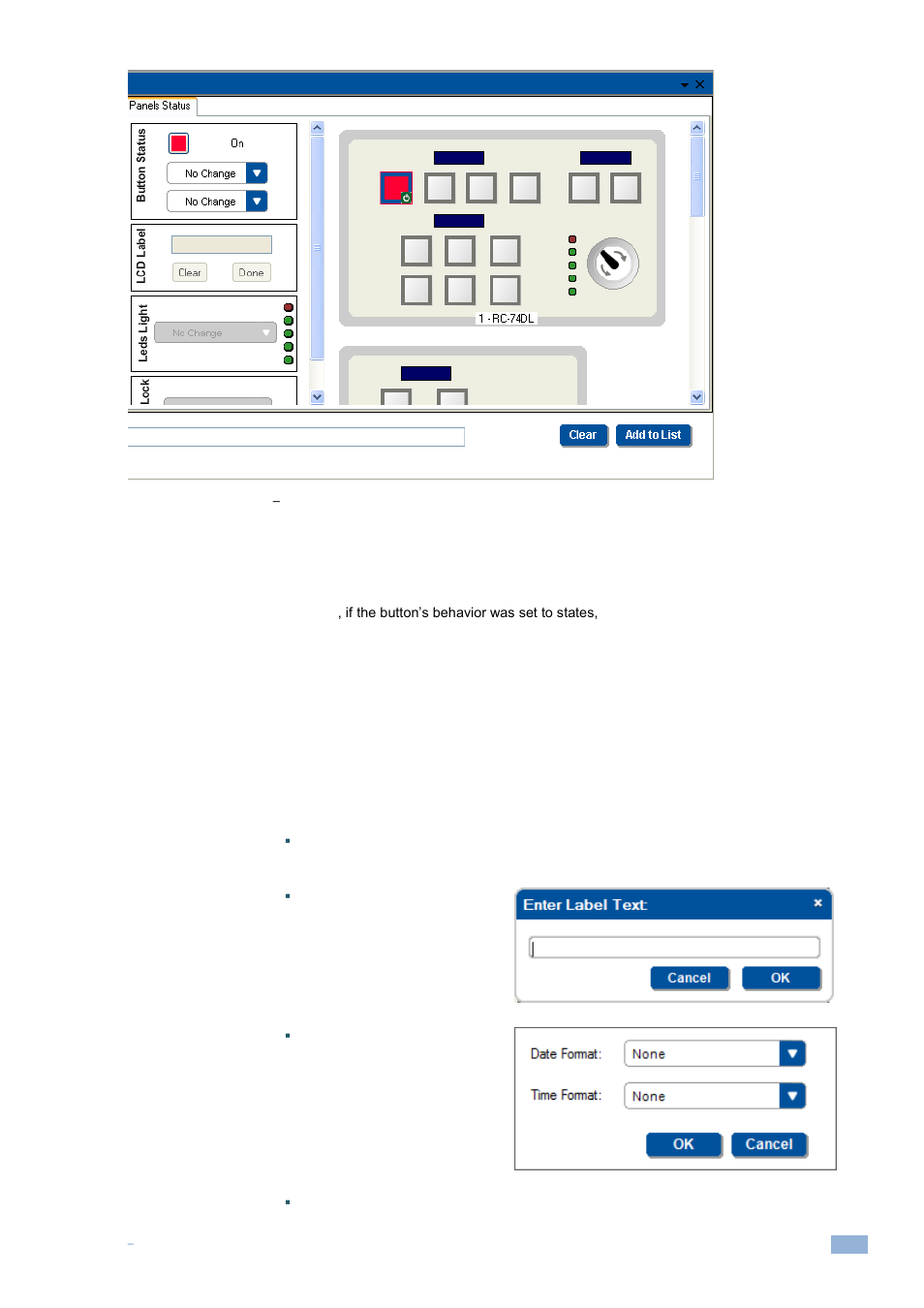2 the lcd label, Figure 193: panels status, Button color and behavior selected | Kramer Electronics WP-501 User Manual | Page 112 / 137