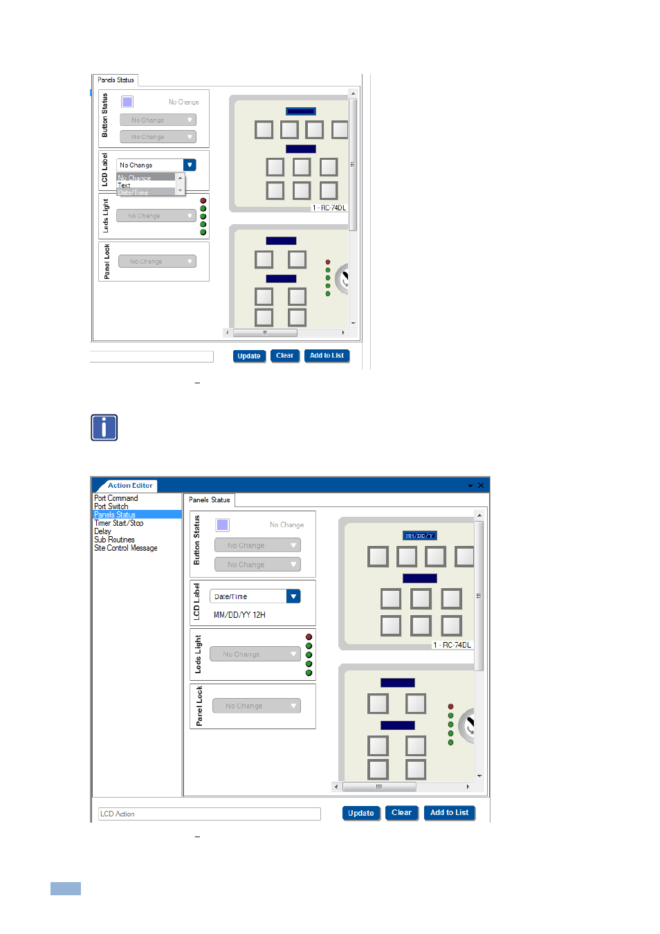 Figure 194: panels status, Setting the lcd label, Figure 195: panels status | Lcd label added | Kramer Electronics WP-501 User Manual | Page 113 / 137