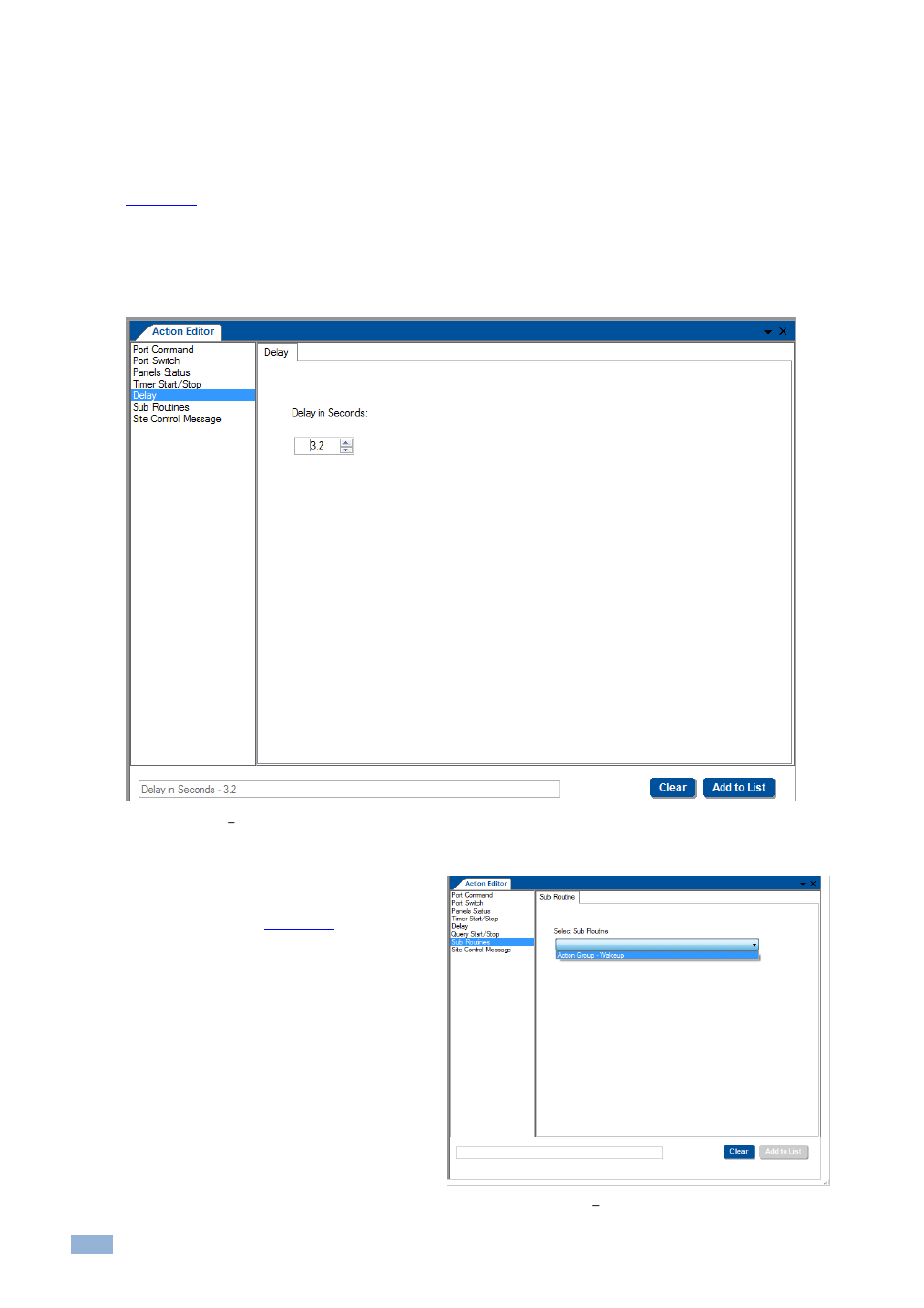 7 timer start/stop, 8 delay, 9 adding sub routines | Timer start/stop, Delay, Adding sub routines, Figure 201: delay, Set the delay time, Figure 202: sub routines, Select a sub routine | Kramer Electronics WP-501 User Manual | Page 117 / 137