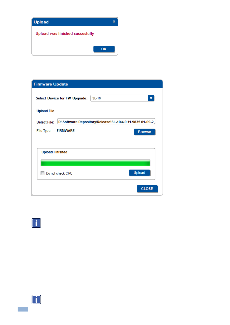 4 device settings window, Device settings window, Figure 223: firmware upgrade successful | Figure 224: firmware upgrade process complete | Kramer Electronics WP-501 User Manual | Page 129 / 137
