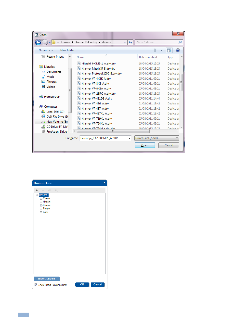 Figure 18: import drivers window, Figure 19: drivers tree (with imported drivers) | Kramer Electronics WP-501 User Manual | Page 17 / 137