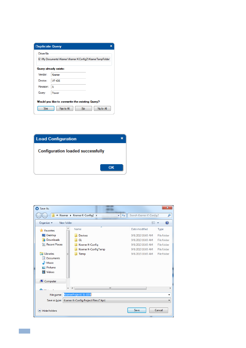2 opening an existing project, 3 saving a project, Figure 29: open a project | Figure 30: saving a project | Kramer Electronics WP-501 User Manual | Page 23 / 137