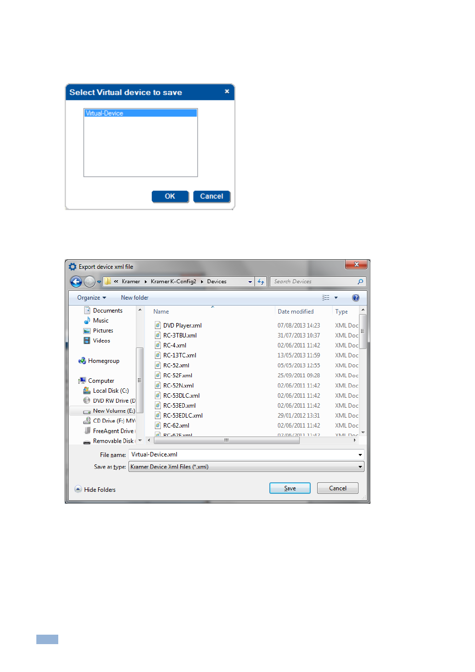 Figure 33: select virtual device to save, Figure 34: export device xml file | Kramer Electronics WP-501 User Manual | Page 25 / 137