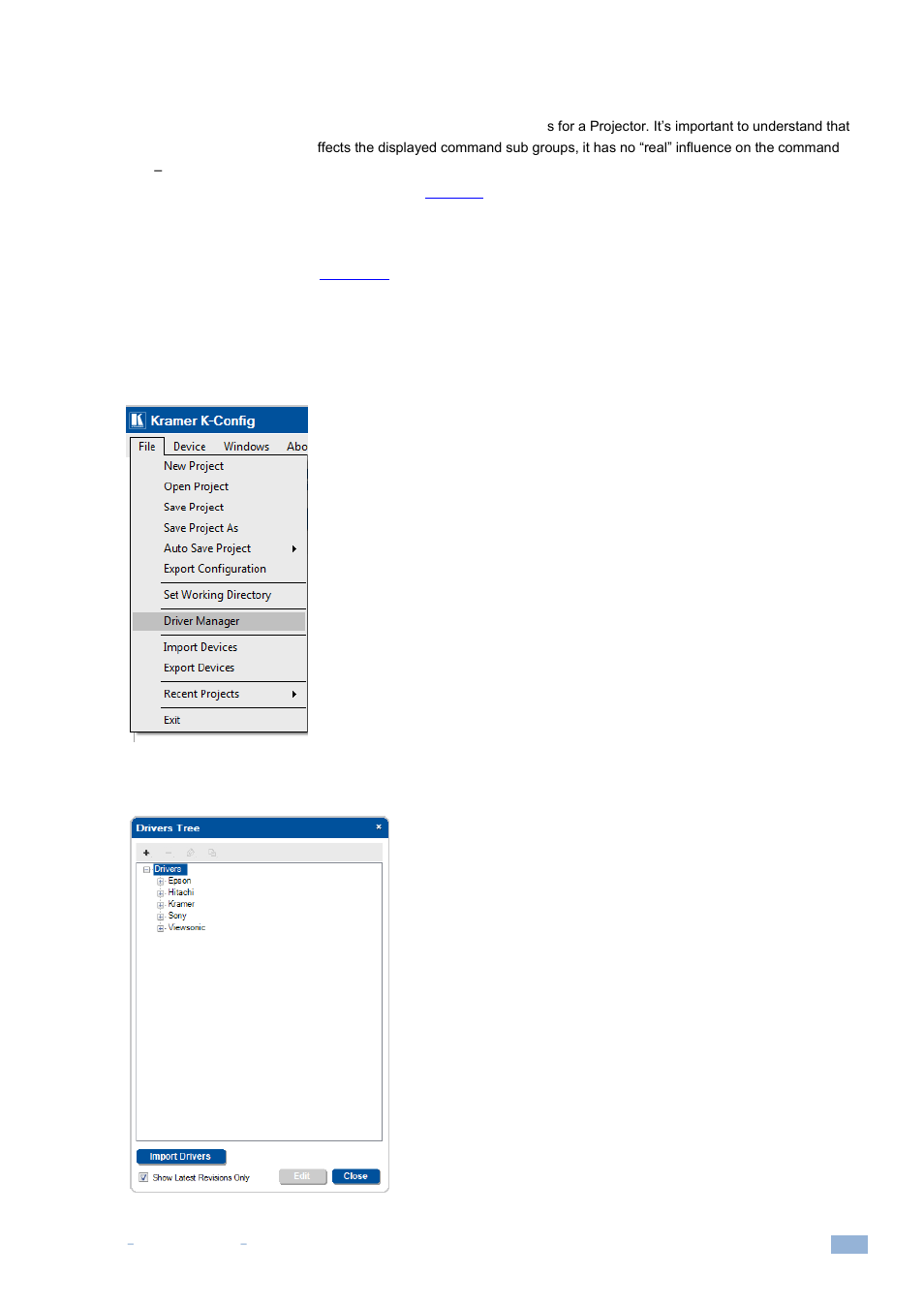 2 selecting the driver manager, Selecting the driver manager, Figure 43: the drivers tree | Kramer Electronics WP-501 User Manual | Page 32 / 137