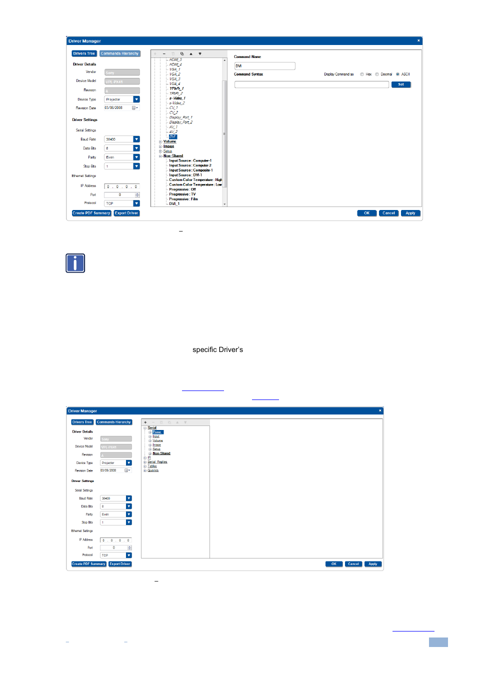 4 setting the shared commands, Setting the shared commands, Figure 53: the driver manager window | Non-default shared command added to the input list, Figure 54: the driver manager, Selecting the device type | Kramer Electronics WP-501 User Manual | Page 38 / 137