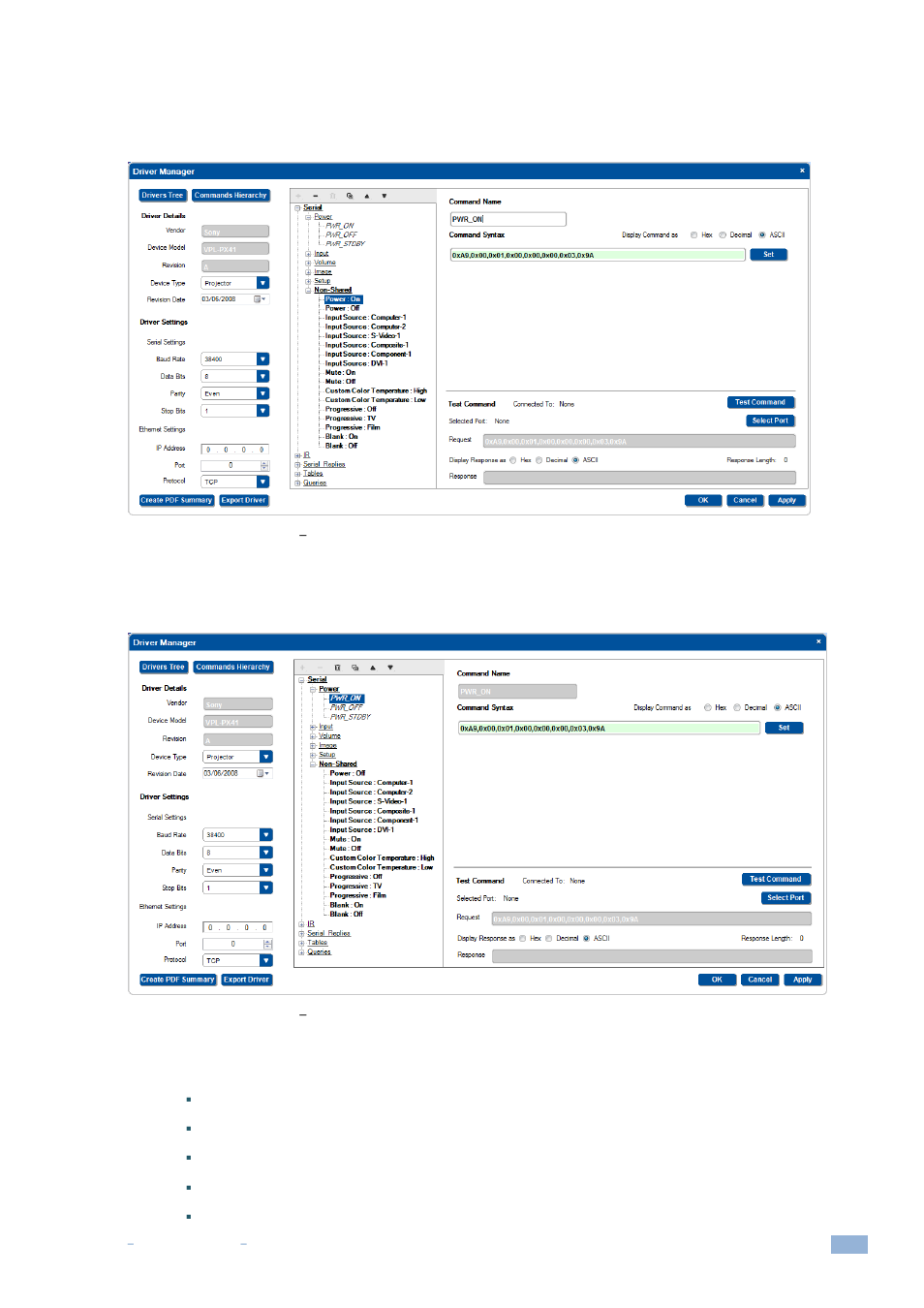 Figure 58: the driver manager, Changing the "power: on" command name, Figure 59: the driver manager | Pwr_on added to the power command group | Kramer Electronics WP-501 User Manual | Page 40 / 137
