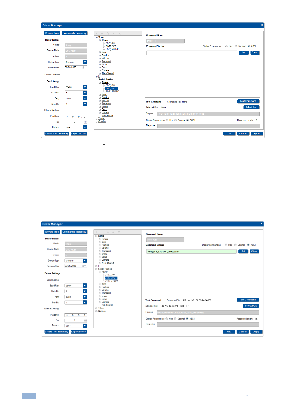 Figure 76: serial reply commands, Selecting a serial reply command, Figure 77: serial reply commands | Reading the serial reply command | Kramer Electronics WP-501 User Manual | Page 49 / 137