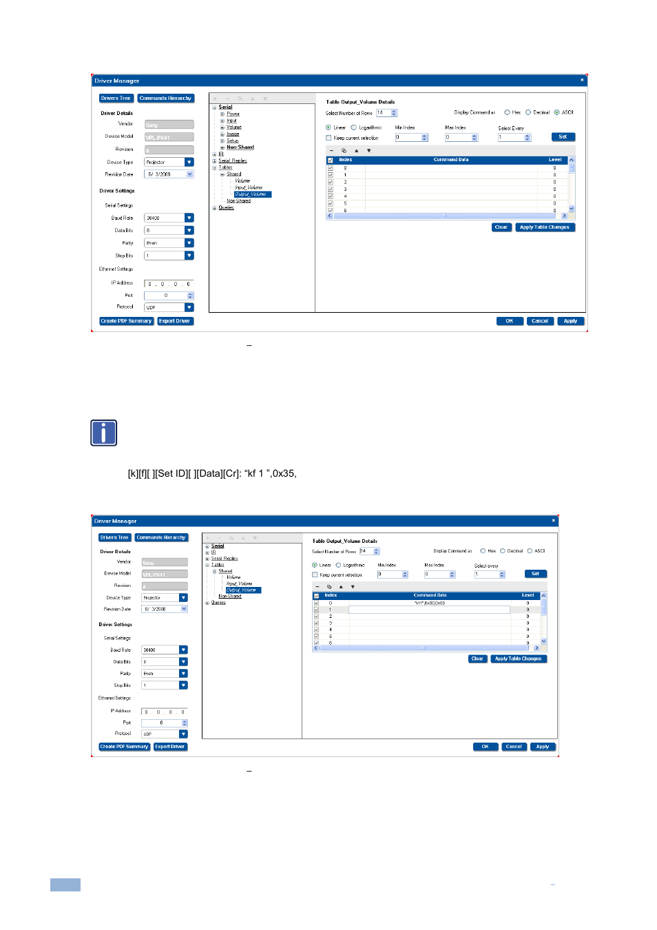 Figure 79: the driver manager window, Select number of rows, Figure 80: the driver manager window | Kramer Electronics WP-501 User Manual | Page 51 / 137