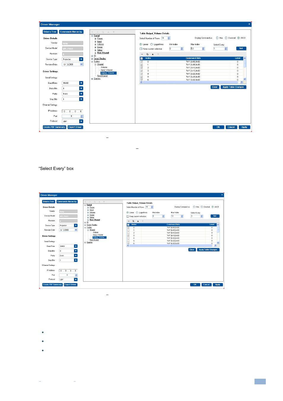 Figure 81: the driver manager window, Writing the commands, Figure 82: the driver manager window | Selecting every 3 rows | Kramer Electronics WP-501 User Manual | Page 52 / 137
