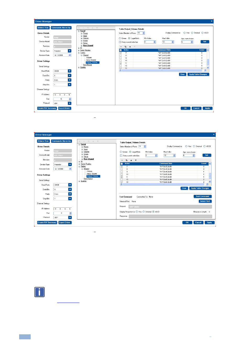 Figure 83: the driver manager window, Logarithmic row selection, Figure 84: the driver manager window | Setting the led levels | Kramer Electronics WP-501 User Manual | Page 53 / 137